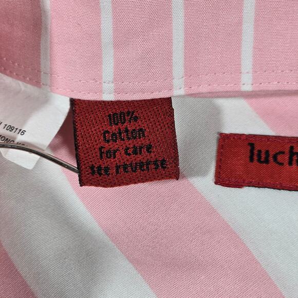 Luchiano Visconti Italia Pink & White Stripe Long‎ Sleeve Button Down Shirt XL - Picture 5 of 10